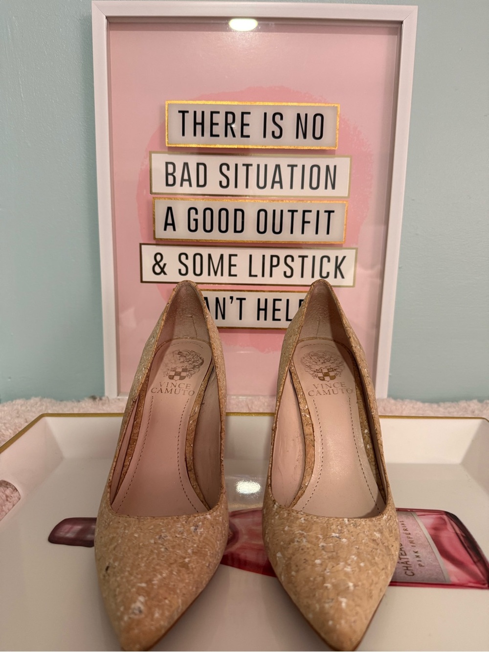 Vince Camuto Cream & Gold Pointed-Toe Pumps